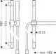 Technische Zeichnung eines Brausesets mit verstellbarem Halter, gerader Brause und gebogenem Schlauch. Die Marke AXOR ist im Design integriert.